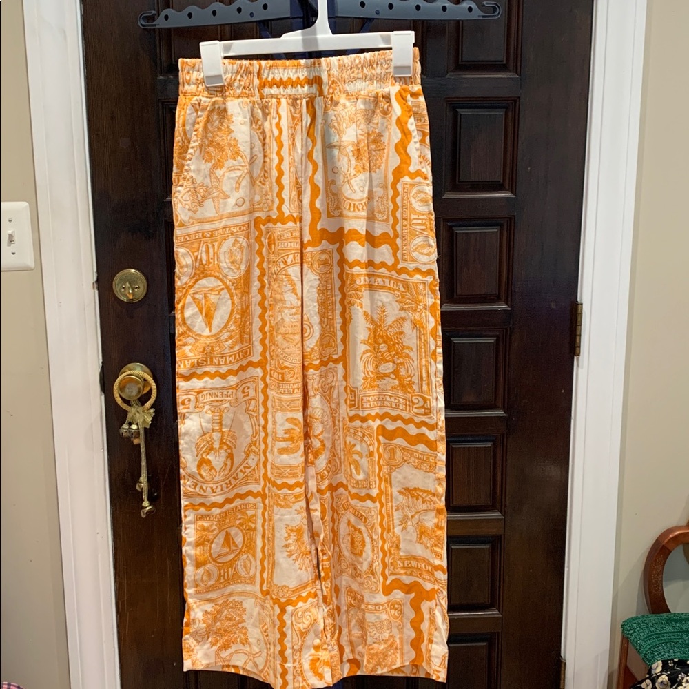 Orange and White Patterned Women's Pants
